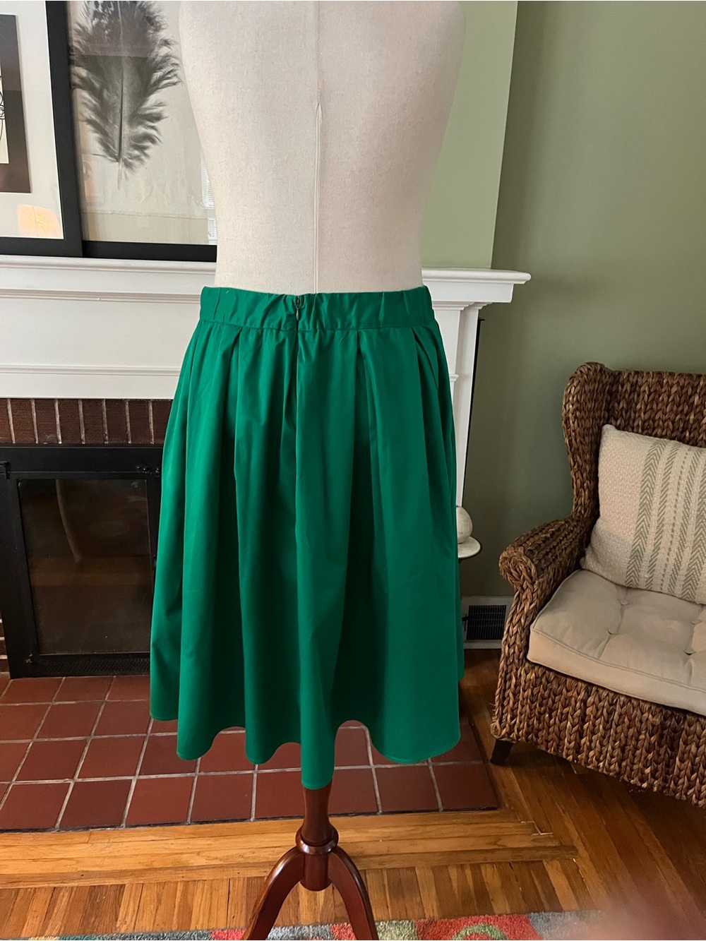 ELOQUII Kelly Green Full Midi Skirt -Box Pleat 100% Cotton - Size 18 - Picture 4 of 7